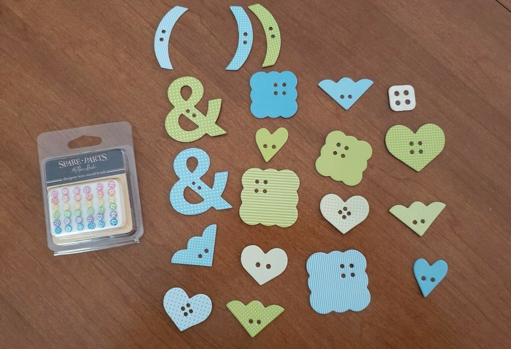 New Mini Round Brads Orange Yellow Green Blue Purple Pink 20 ChipBoard Heart &