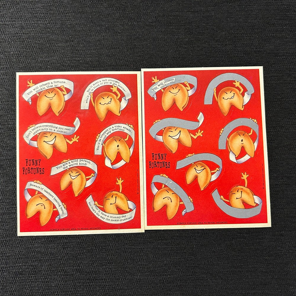 Lot Of 2 Vintage 1983 Hallmark Stickers Fortune Cookies Funny 2 Loose Sheets