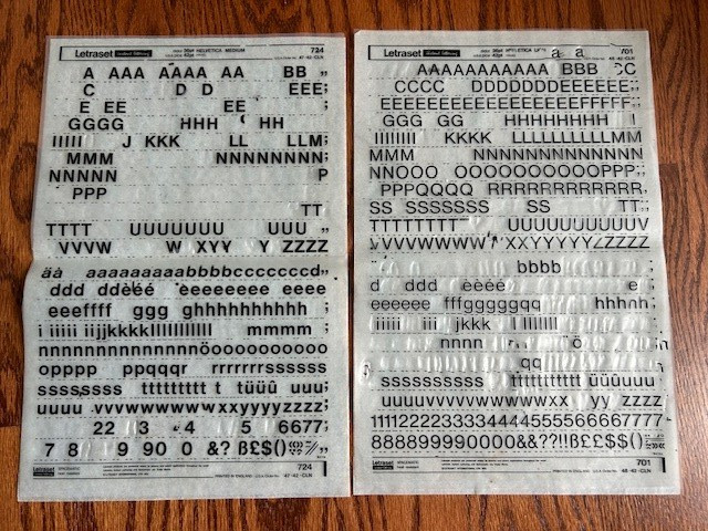 Letraset Lettering 10 x 15 Sheet 36pt/42pt Helvetica Light & 36pt/42pt Medium