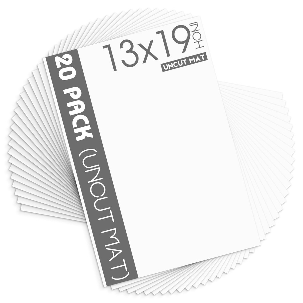 Mat Board Center, Pack of 20 13×19 Uncut Photo Mats, White Backing Boards Id…