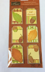HARVEST HANDMADE METAL FRAME TAGS LEAVES & ACORNS STICKERS