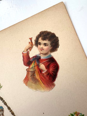 Lovely 1800’s Scrapbook page with Delicate Die Cuts of Children & A Puppy *