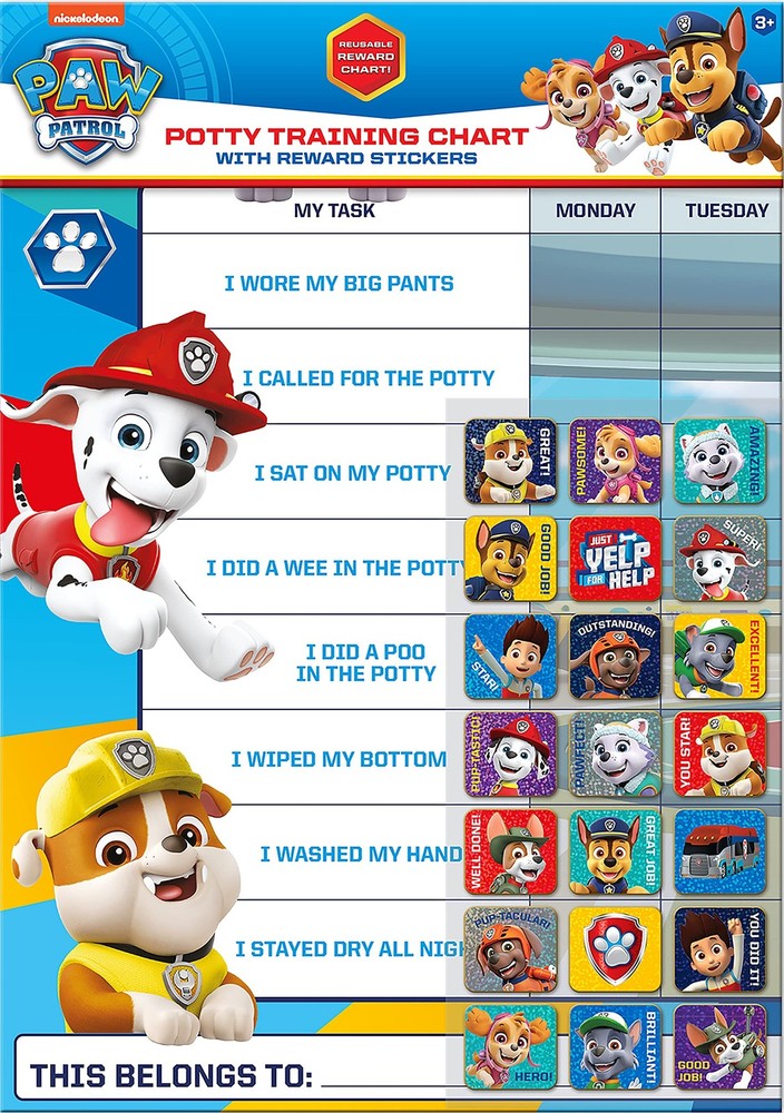 01.70.30.025 Paw Patrol Potty and Toilet Training Reward Chart and Stickers, …