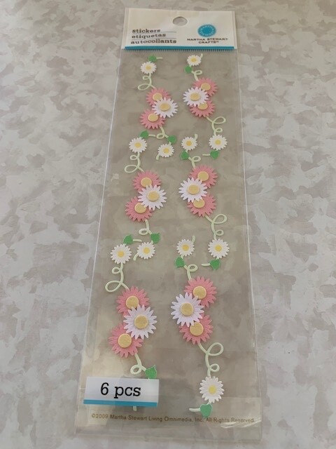 MARTHA STEWART PINK-WHITE DAISY ON VINE STICKERS ADHESIVE PINK WHITE DELICATES