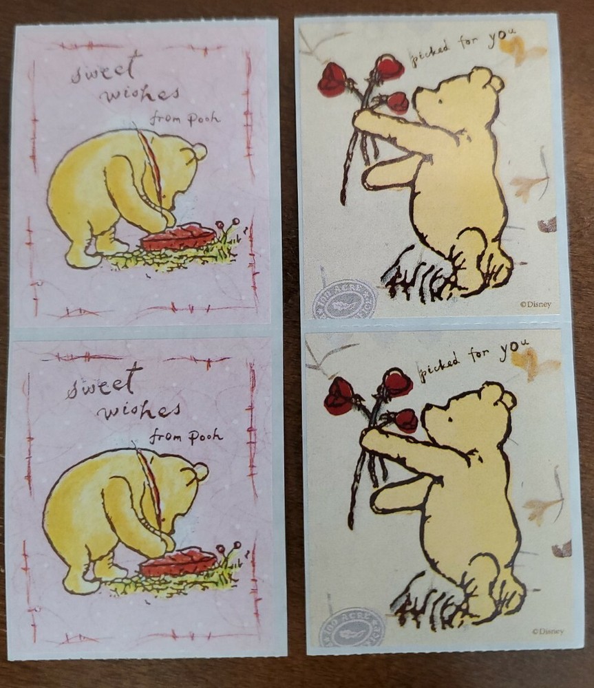 Vintage Classic Winnie the Pooh Valentine’s Stickers, unused