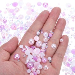 30g Mix Pearls Rhinestones 3-10mm Rhinestones Half Pearls Pink Purple White