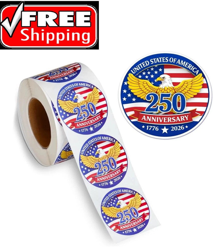 500 PCS 1.89″ Patriotic 250th Independence Anniversary Stickers Roll Round Ameri