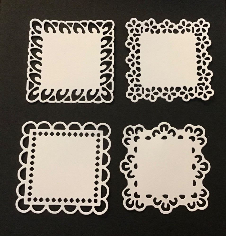 Set of 4 Square Lace Flower Border Die Cut Embellishments Scrapbooks Cards