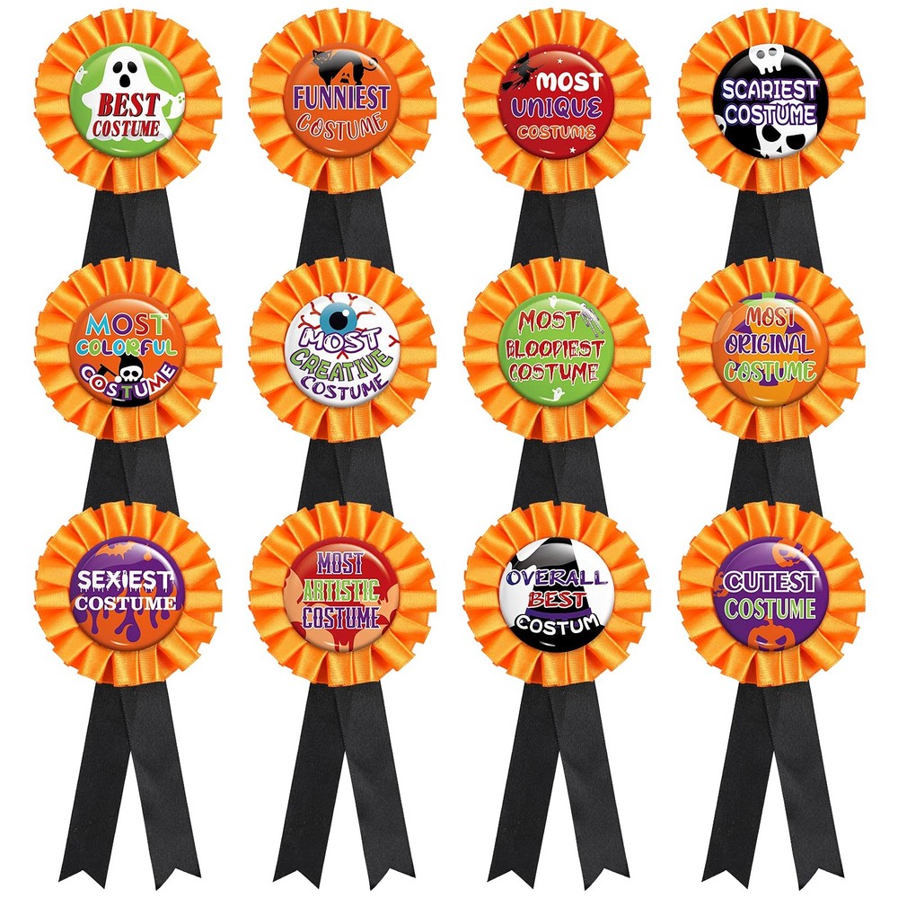 12 PCS Halloween Costume Award Ribbon Trick Or Treat Contest Party Prize Prop