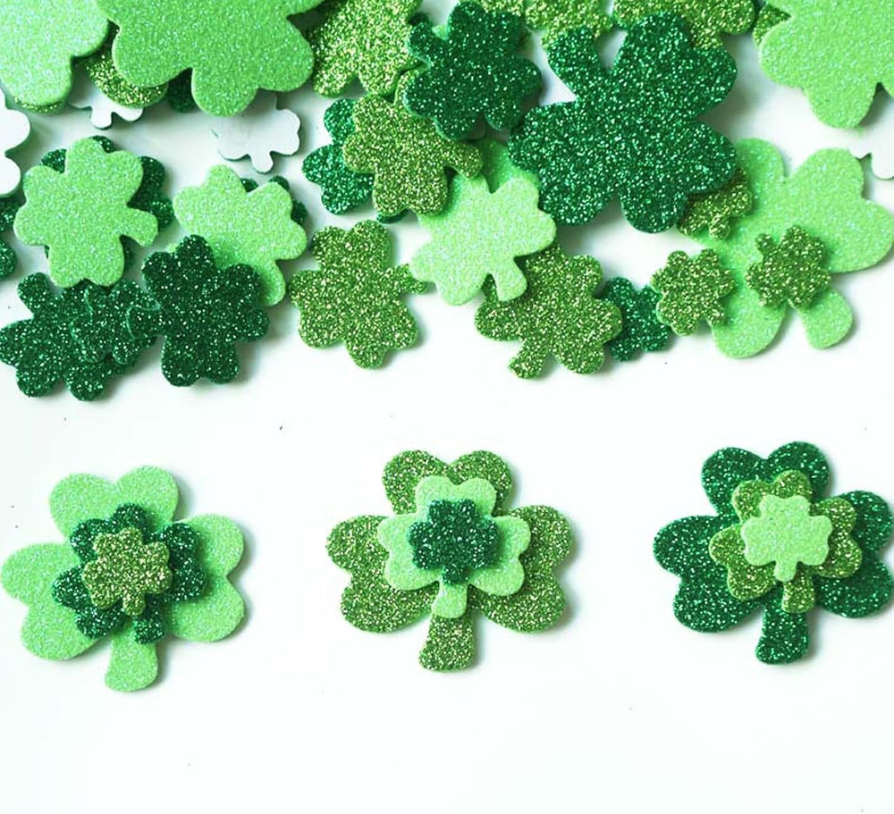 St. Patrick’s Day Foam Stickers Green Shamrock Clover Glitter Stickers Irish Clo