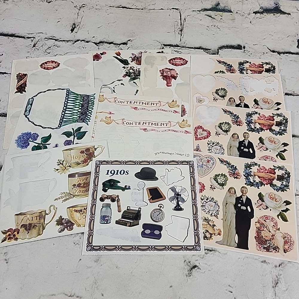 Scrapbooking Stickers Loose Lot Partial Sheets Romance Floral Teacups Antiques