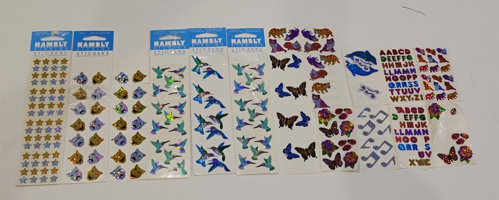 Sheet Hambly Lot Strips Prismatic Glitter Birds Stars Fish NOS & LOOSE