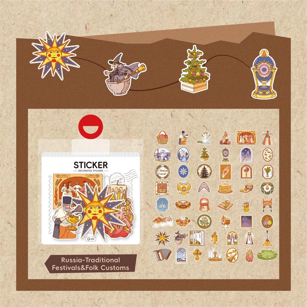 Jictegb 50Pcs Russian Folk Stickers Festival
