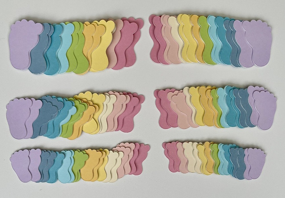120 Baby Feet Paper Die Cuts 3 Sizes, 10 Colors, So Cute!