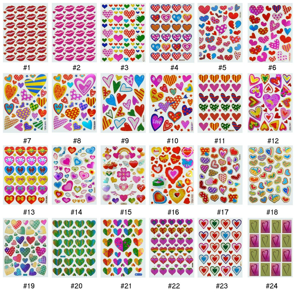 #526S Shiny Heart Love Teacher Reward Kids Deco Craft Card Scrapbooking Stickers