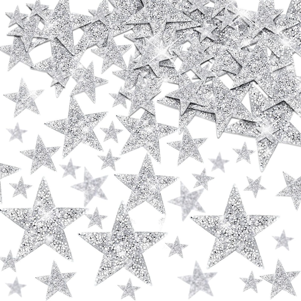 Geosar 120 Pcs 4 Sizes Star Patches Iron On Rhinestone Adhesive Sequin Glitter