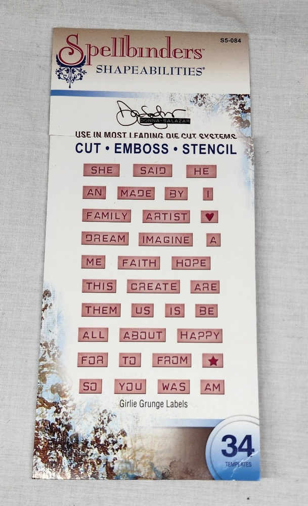 Spellbinders Shapabilities Girlie Grunge Labels Words Metal Die set of 34