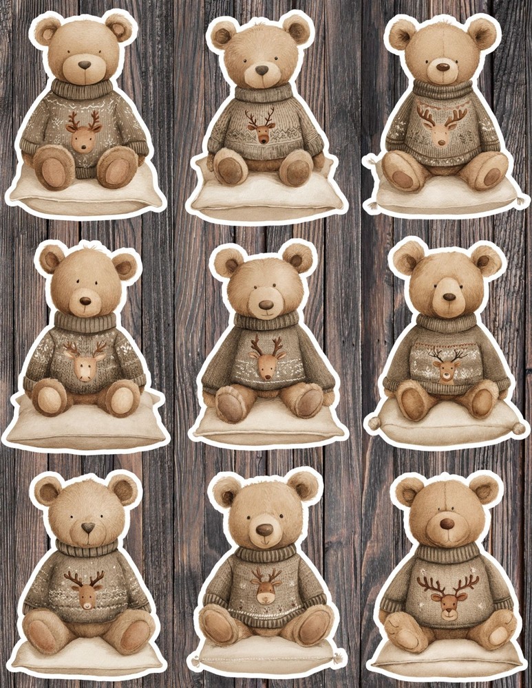 Winter Teddy Bear Die Cut Vinyl Stickers Scrapbooking Laptop Waterbottle