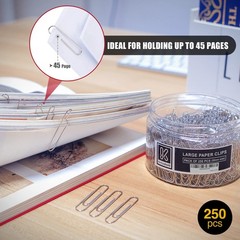 Kempshott 250 Large Paper Clips Smooth, Jumbo Paper Clips for Paperwork Ideal…