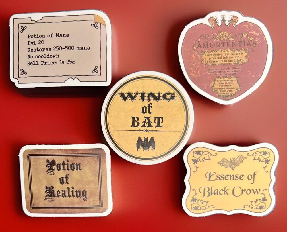 Retro Witchy Halloween Apothecary Bottle Potion Labels (5 Stickers) A