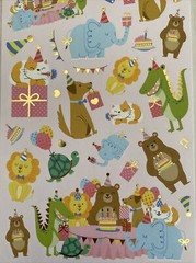 Stickers Happy Birthday Animals Party Cake Matte Finish Paper Foil Accents New