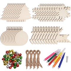 86 Pieces Unfinished Christmas Wooden Ornaments Set, 40 Pieces Natural Wood S…