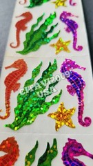 HAMBLY STUDIOS STICKERS PRISMATIC GLITTER OCEAN SEAHORSES STAR SEAWEED VINTAGE