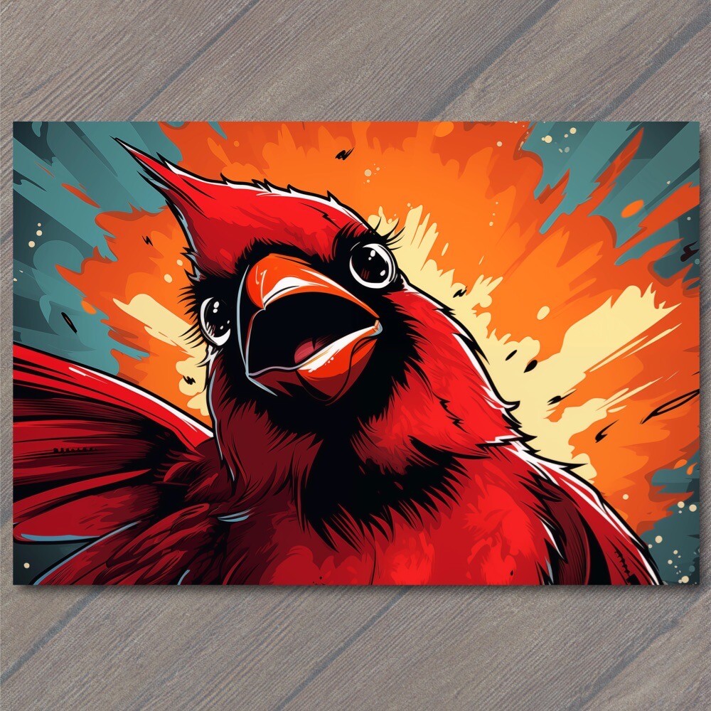 STICKER Cardinal Bird Smile Happy Retro Pop Art Splash Colors Cute Red Vibrant