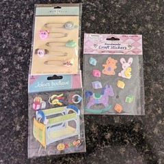 Gender Neutral Scrapbooking Lot 2 pads paper, Ribbons, Embellishments Lettering