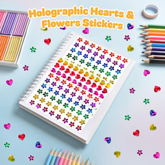 1728Pcs Holographic Rainbow Floral Flowers and Hearts Stickers 0.6″, Sparkly …
