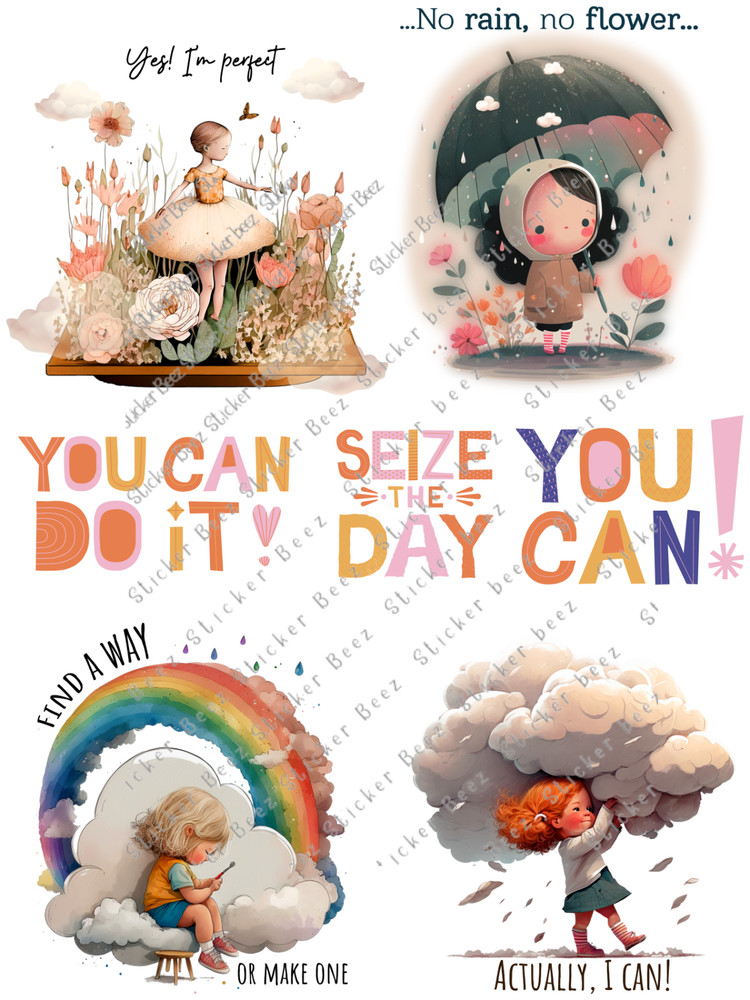 Junk Journal Supplies Motivational Girl Collage Sheet Scrapbook Card Topper