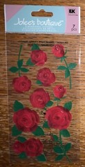 RARE Jolees Red Roses Flowers Stem Buds Velum W/Gem Garden 3D Scrapbook Stickers