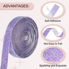 Self Adhesive Rhinestone Strips 3 Yards 0.55 Inch for Craft,Dark Purple AB