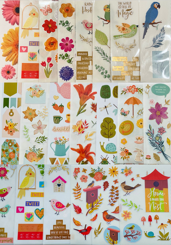 199+ Stickers themed Birds Spring meadow plants insects sunshine rainbow bloom
