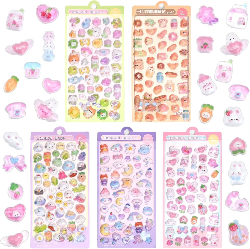 Puffy Stickers Set – 5 Sheets, 250+ Kawaii Decorative Stickers