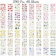 Flower Stickers for Scrapbooking(590 Pieces, 48 Sheets),Decorative Floral Sticke