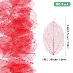 100-Pack Skeleton Leaves, Natural Rubber Tree Leaves Vein[7-9cm, Red]