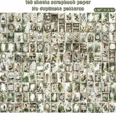 160 Sheets Vintage Flower Scrapbook Paper Green Collage Flowers No Repeating Pat