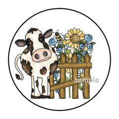 30 COW AND FLOWERS STICKERS ENVELOPE SEALS LABELS 1.5″ ROUND SUNFLOWERS BEES