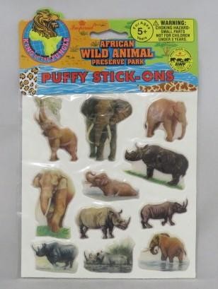 Imperial 1993: African Wild Animal Elephant / Rhino – Puffy Stick-Ons (SEALED)