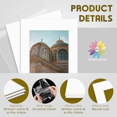 Mat Board Center, Pack of 5 Bevel Cut 11×14 White Mat for 8×10 Photo with Whi…