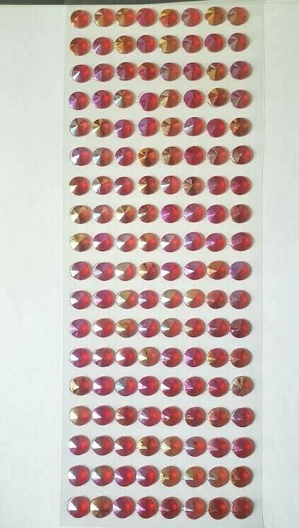 CraftbuddyUS 144 pcs x10mm(18 Stripes)Self Adh Pointed Round Gems,Color-AB FUSCH