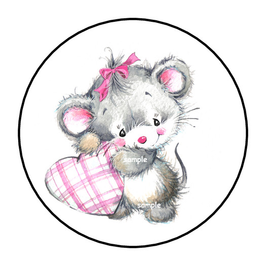 CUTE MOUSE WITH PLAID HEART ENVELOPE SEALS STICKERS LABELS TAGS 1.5″ ROUND (30)