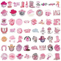 55pc Pink Western Disco Cowgirl Sticker Pack Decal Laptop, Scrapbook, DIY Craft