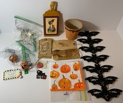 HUGE Halloween Crafting Scrapbooking Lot Paper Fabric Stickers Ribbon Die Cuts