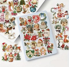 50 PACK OLD CHRISTMAS Retro Vintage Santa Angel Wreath Festive Sticker Lot
