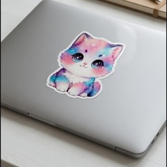 3″ x 3.5″ Galaxy Cat Sticker Vinyl Decal – Cute Kawaii Pastel Galaxy Kitten Wate