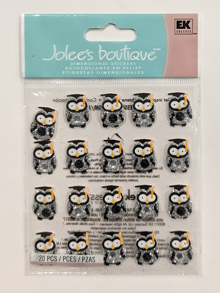Jolee’s Silver Glitter Graduation Owl Repeats Scrapbooking Stickers