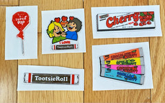 Vintage 80s Sticker Lot: Puffy Tootsie Roll Candy Stickers, Used Restored READ