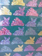 Vtg Glitter Easter Bunny Stickers 1 Sheet Paper Magic Blue Pink Yellow Purple